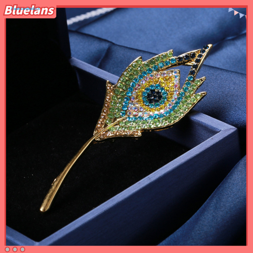 Collar Brooch Pin Bag Retro Colorful Rhinestone Peacock Feather Fashion Lapel Badge for Suit Shawl Coat Hat Accessories
