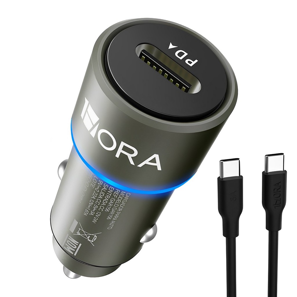Carregador Veicular Carro 1Hora 3A+Cabo Usb TipoC Carbon