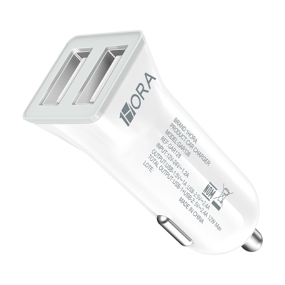 Carregador Veicular Carro 1Hora Portas Usb A 2.4A Branco