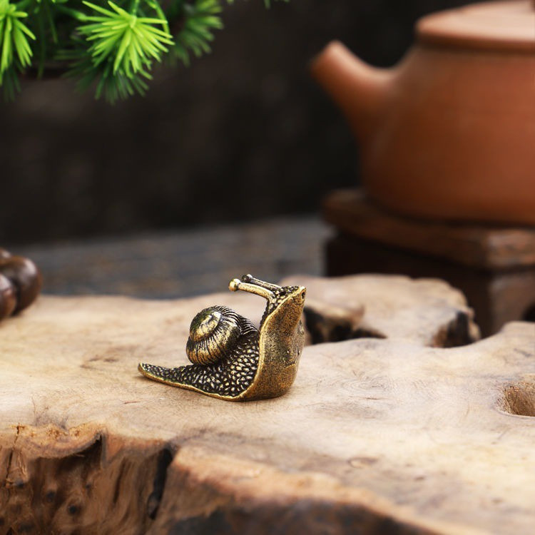 Retro Pure Copper Mini Estátua Caracol Ornamentos Mesa De Bronze Antigo Chá De Estimação Coleção Casa Decorações Para Sa