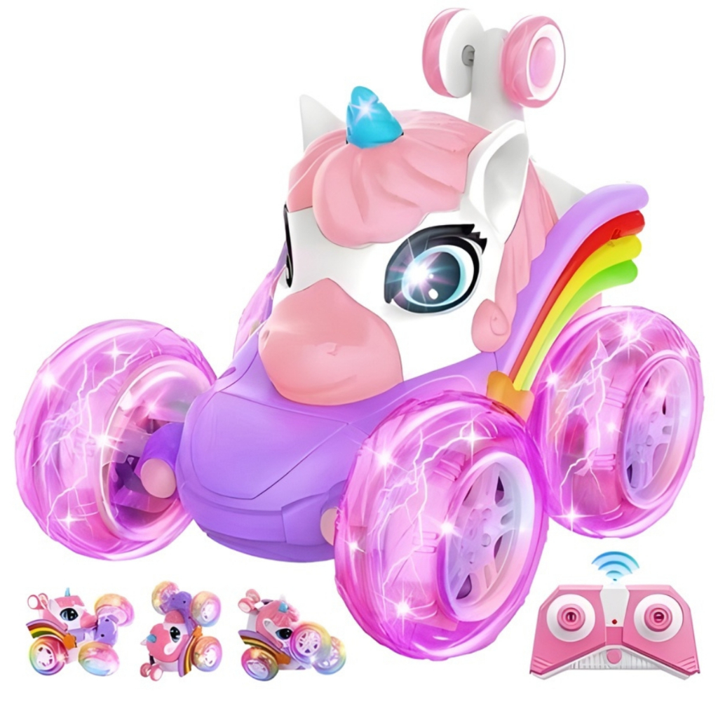 Carro Unicórnio USB Brinquedo C/ Som e Luz Gira 360º
