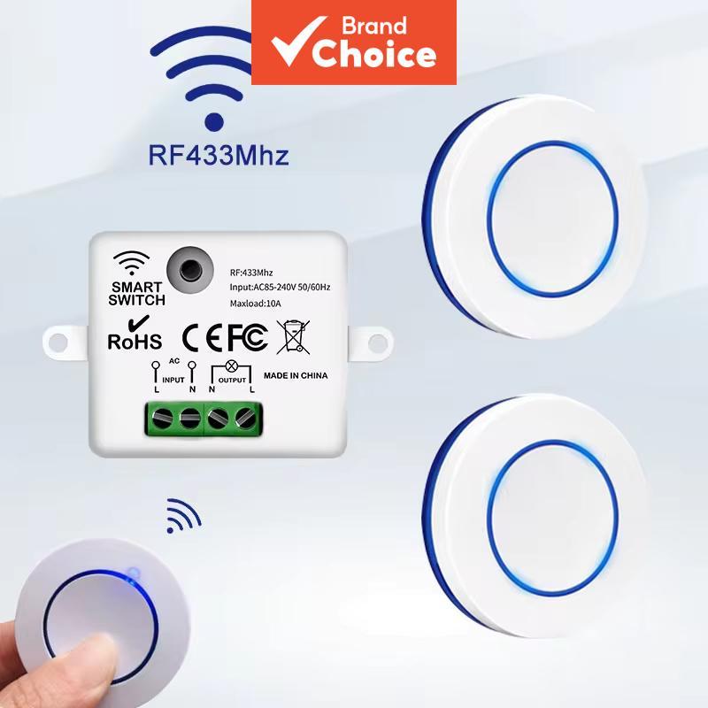 Interruptor Remoto Sem Fio AXUS 433MHz Botão Redondo 110V 220V Mini Receptor RF Módulo para Lâmpada LED