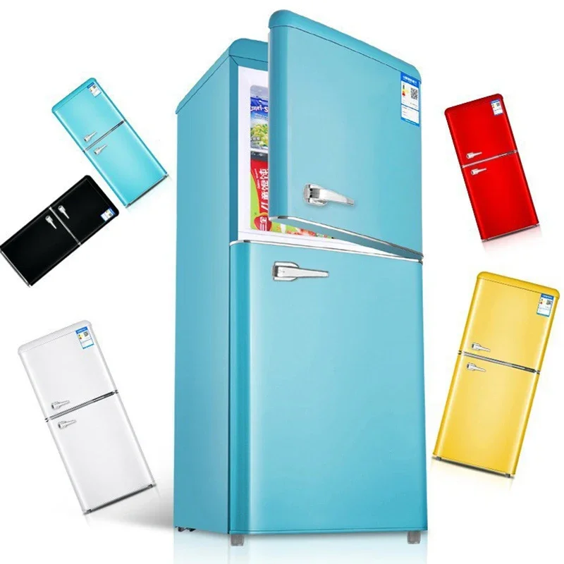 Retro Double Door Mini Fridge with Freezer, 2-Door Compact Refrigerator for Bedroom Office Dorm, Energy Saving Quiet, 72L/122L