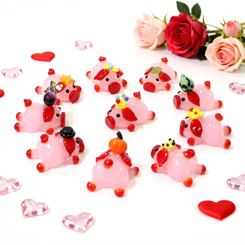 Cute Pink Pig Glass Figurine Mini Animal Statue for Home Desktop Decor Room Table Ornament New Year Christmas Holiday Party Gift