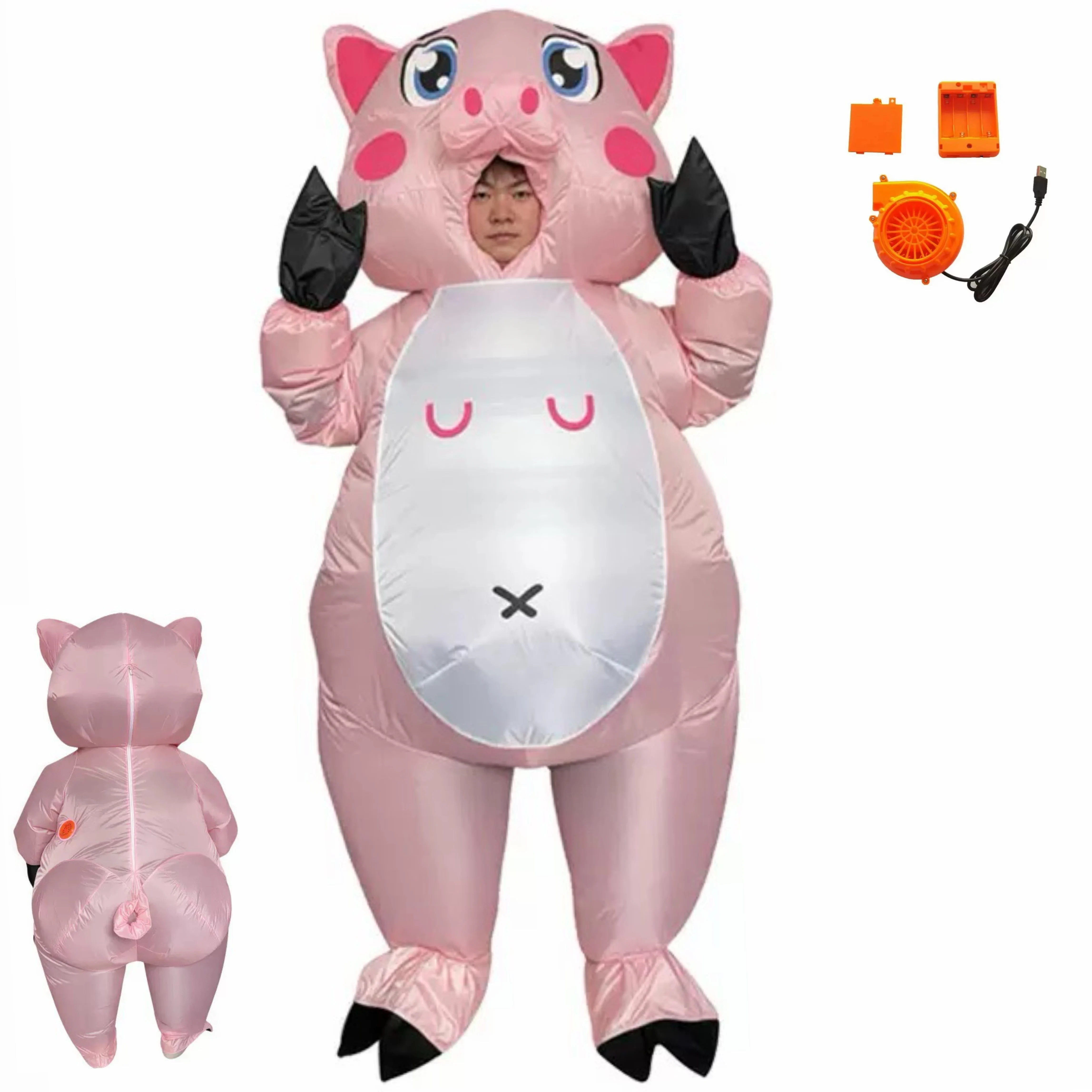 Adult Pink Pig Inflatable Costume Anime Mascot Fancy Dress for Christmas Halloween Carnival Party Role Play Cosplay Blow Up Suit