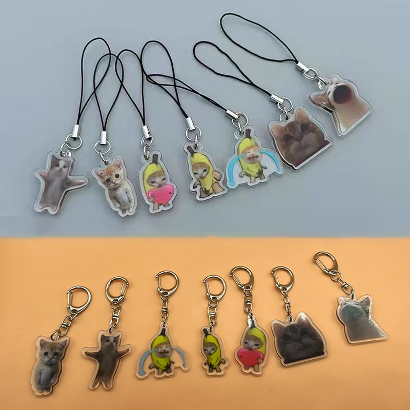 1/7pcs Funny Banana Cat Acrylic key Chain /Mobile phone Lanyard Small Pendant Maxwell Chain Fobs Happy Banana Cat Keychain