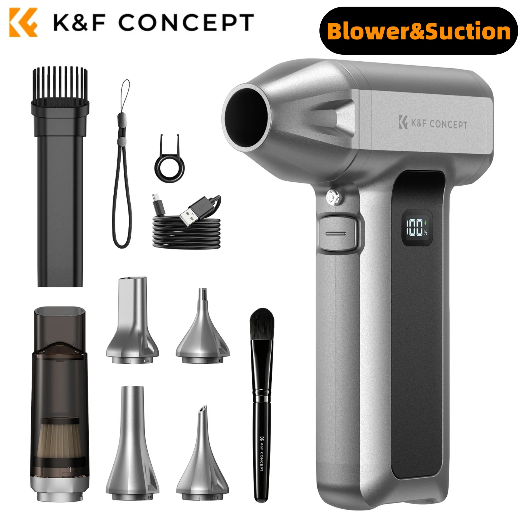 K&F CONCEPT Electric Air Duster Turbo Jet Fan LED Screen Vacuum Compressed Suction & Air Blower for Camera,PC Keyboard Cleaner