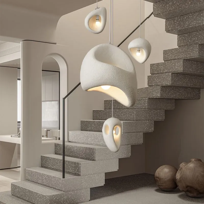 Nordic Wabi-sabi Pendant Lights Irregular Living Room Chandelier E27 Villa Staircase Suspend Lamps Loft Decor Droplight Fixtures