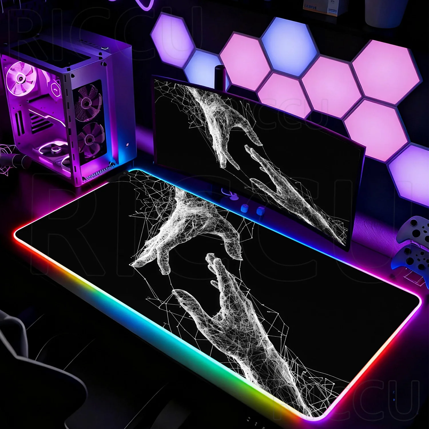RGB XXL HD Large Black White Gothic Hand Mouse Pad PC Gaming Home Office Setup Laptop Keyboard Esports LED Desk mat Gamer carpet