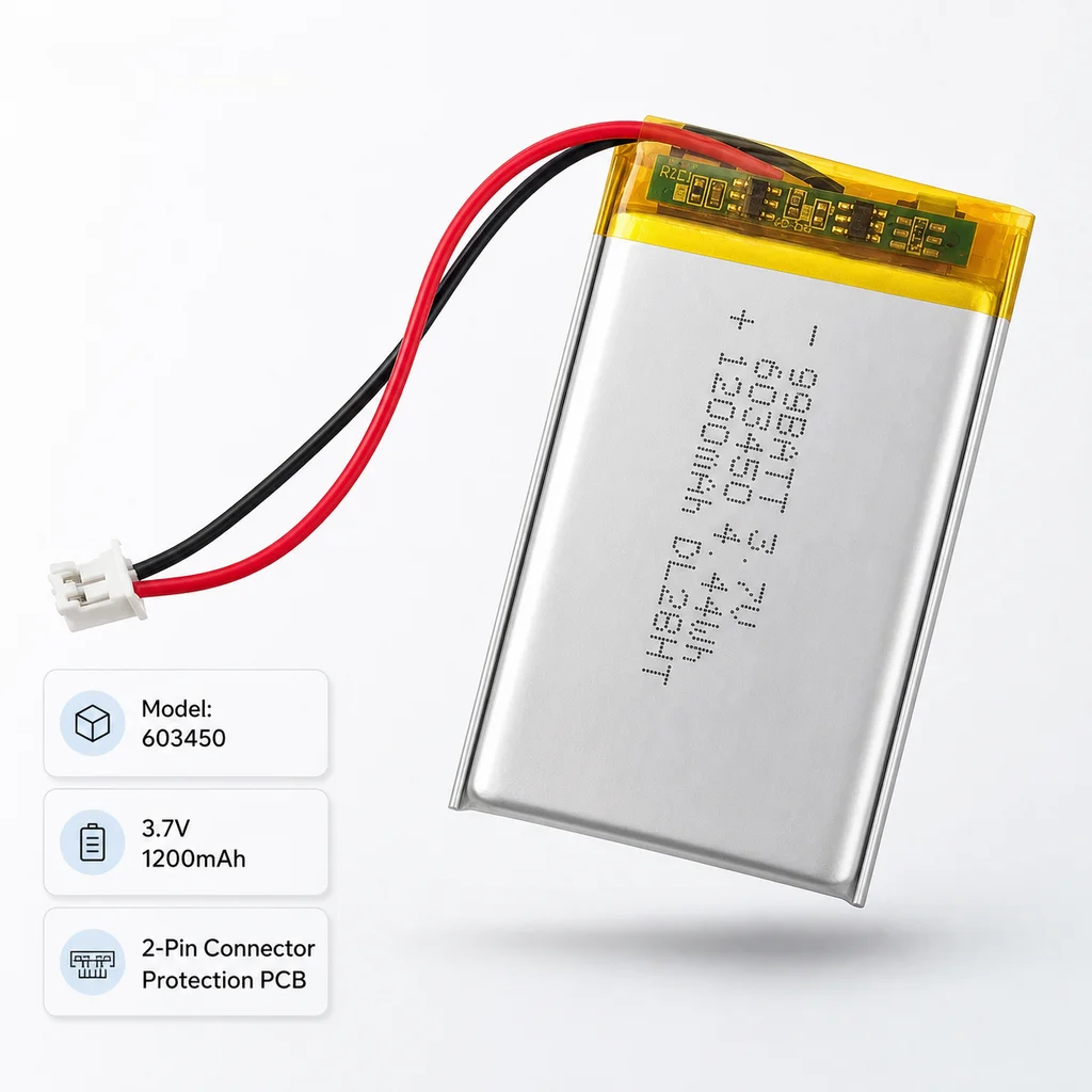 Lithium Polymer Battery 603450 3.7V 1200mAh Rechargeable LiPo Cell Replacement for Dashcam Smart Door Lock