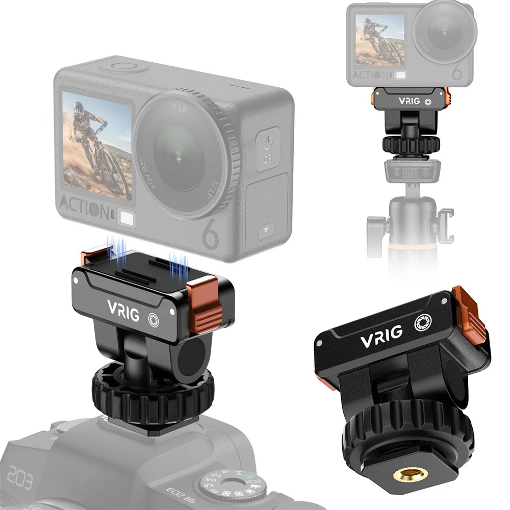 VRIG Bidirectional Magnetic Quick Release Adapter For DJI OSMO Nano/Action6 Cold Shoe DSLR Camera Mount Bracket w 1/4 Screw