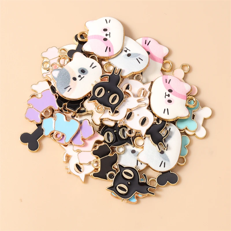 20pcs Cartoon Animal Charms Enamel Cat Dog Bone Charms Pendants for Jewelry Making Drop Earrings Necklaces DIY Craft Accessories