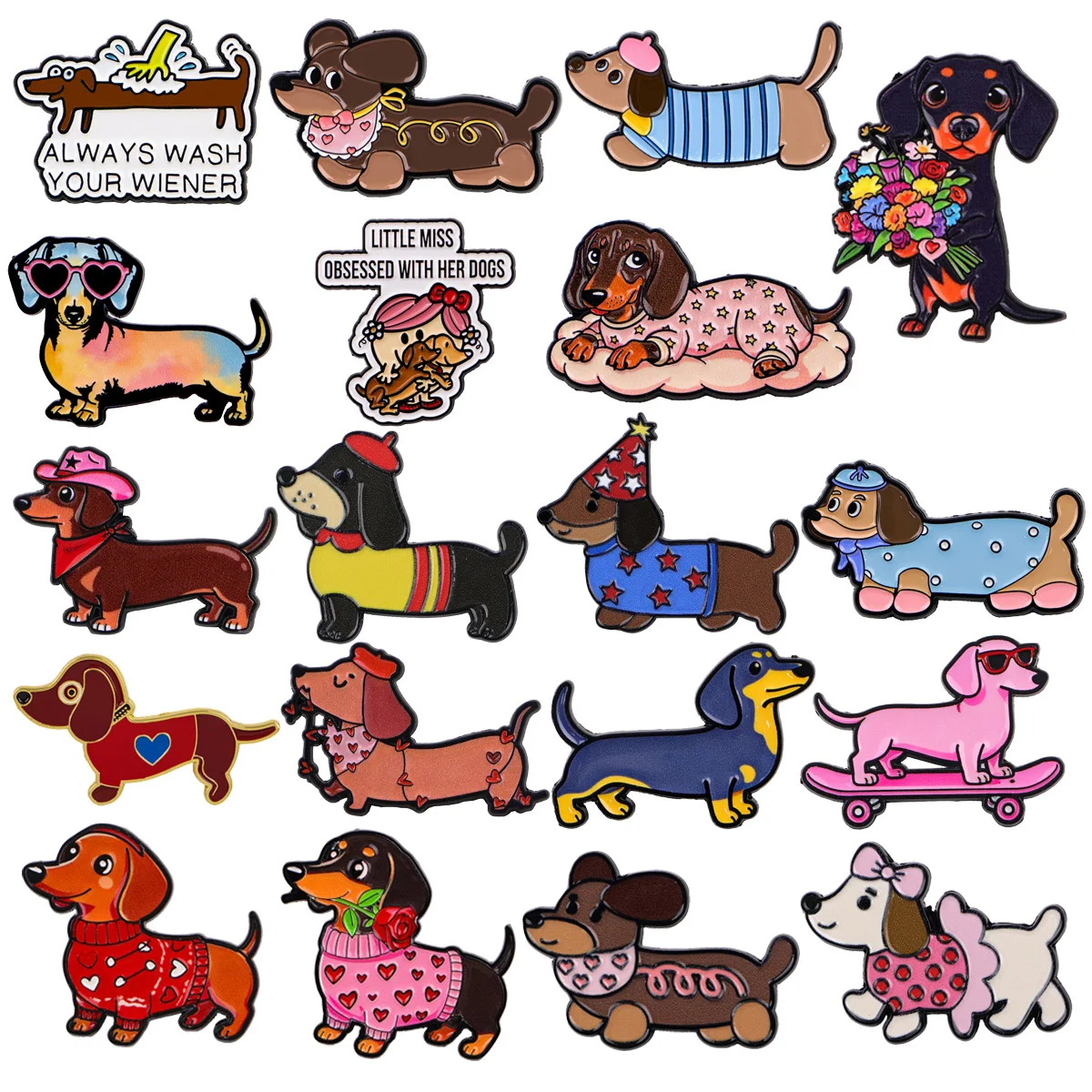 Cute Dachshund Enamel Pins Funny Dogs Brooches for Backpacks Jackets Bags Cartoon Animals Badges Gifts for Dog Lovers