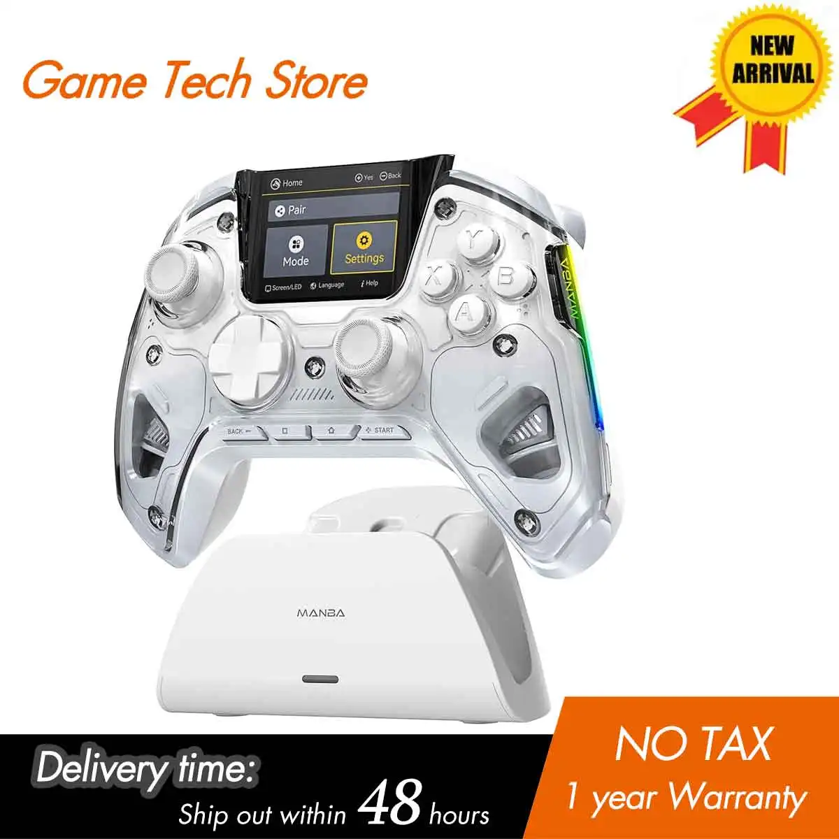 Manba One V2 Wireless Gaming Controller for Switch/PC/iOS/Android Hall Effect Stick RGB Light 1800mAh with Charging Dock