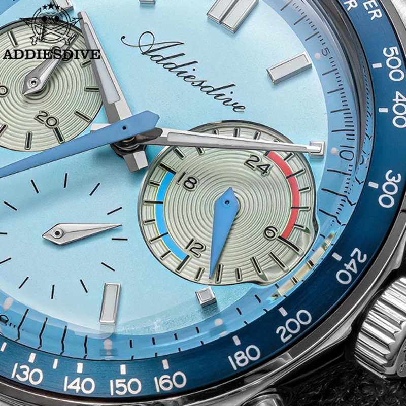 ADDIESDIVE New Men Watches VK63 Chronograph Quartz Wristwatch AD2539 Dome Glass 100m Waterproof Diving BGW9 Luminous Watch