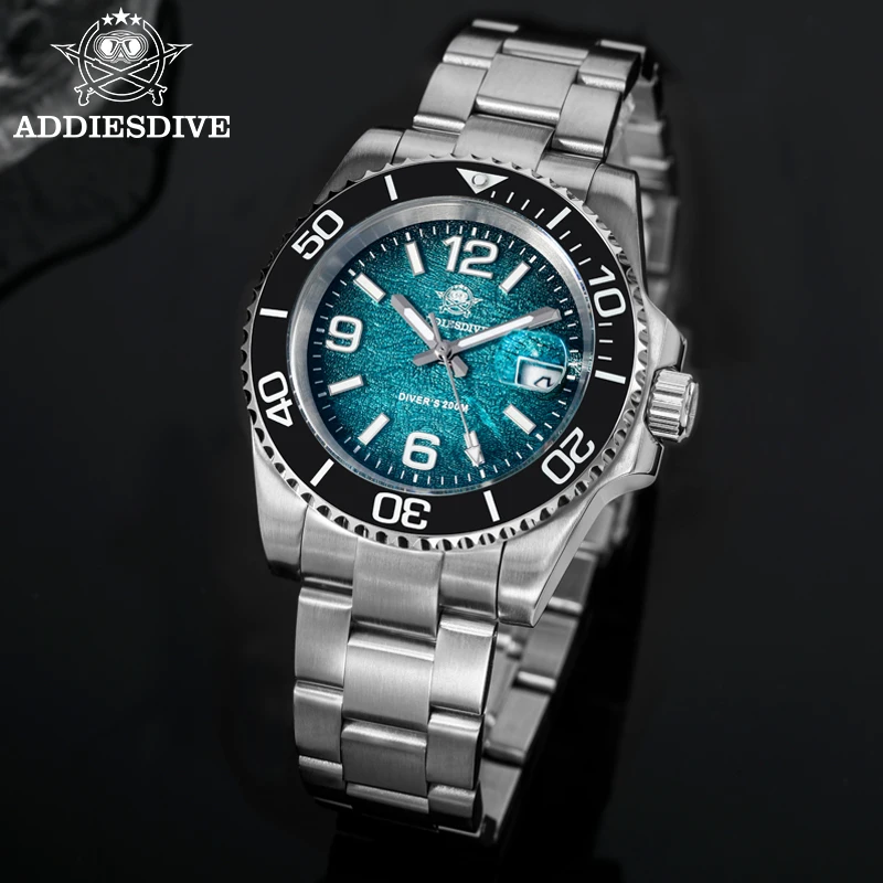ADDIESDIVE Men Watch Reloj Hombre BGW9 Super Luminous 20Bar Waterproof Calendar Display 316L Stainless Steel Quartz Watch AD2513