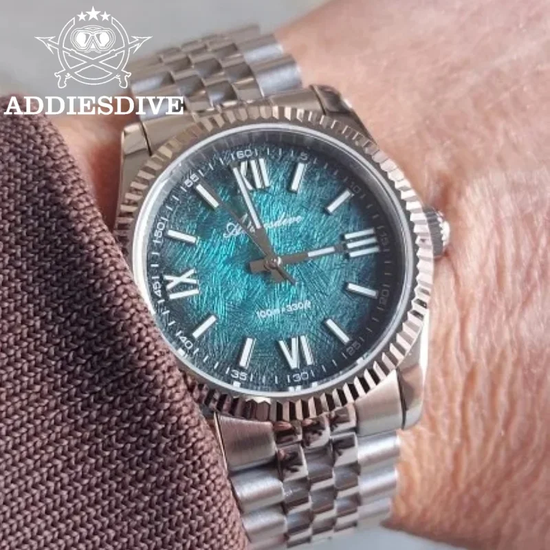 ADDIESDIVE 36mm AD2512 Watch For Men BGW9 Luminous Jubilee Strap 100m Waterproof Sapphire Glass VH31 Movement Quartz Watch Reloj