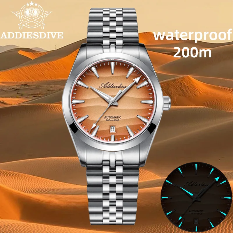 ADDIESDIVE AD2540 Mens Automatic Mechanical Watch 39mm Sapphire Glass 200M Waterproof BGW9 Luminous Steel Diver