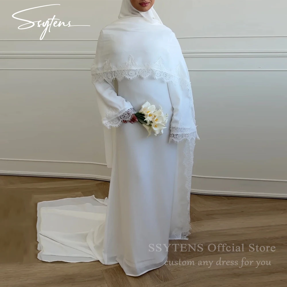 SSYTENS Elegant Modest Wedding Dresses Formal Event Lace Long Sleeve Bride Gowns Button Bride Dress Customized Vestido De Novia