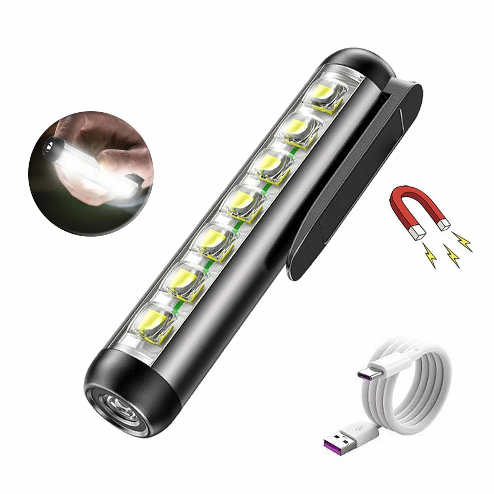 C5 USB Rechargeable LED Flashlight Mini Work Pen Light Professional Medical Torch with Clip Magnet Lantern Lamp for Doctors Home