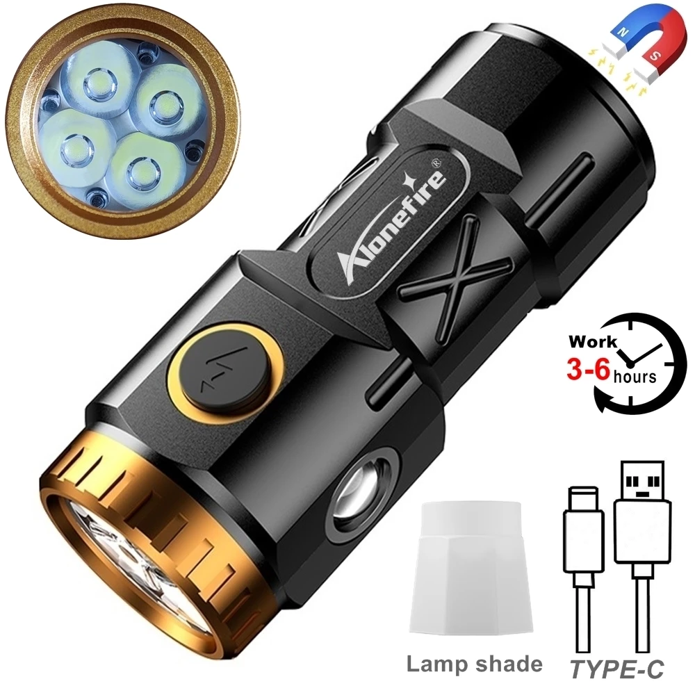 4LED Mini Strong Light Super Bright Flashlight USB Charging Pen Clip Tail Magnet Outdoor Portable Torch Emergency Lighting X84