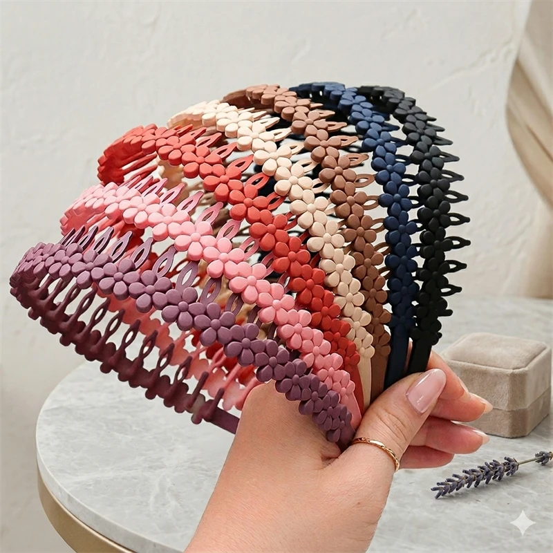2pcs/lot Flower Design Plastic Teeth Headband Colorful Hair Hoops For Girls Face Washing Headbands Women's Elegant Hair Access