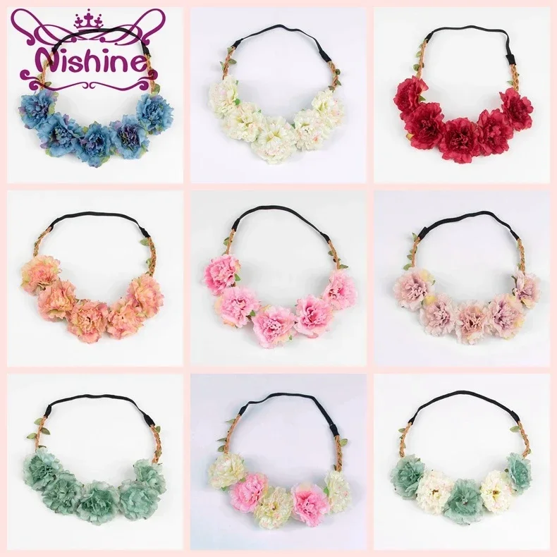 1PCS Spring Summer Seaside Beach Flowers Headdress Bridesmaid Wreath Hair Band Wedding Party Outdoor Girls Head Accessories