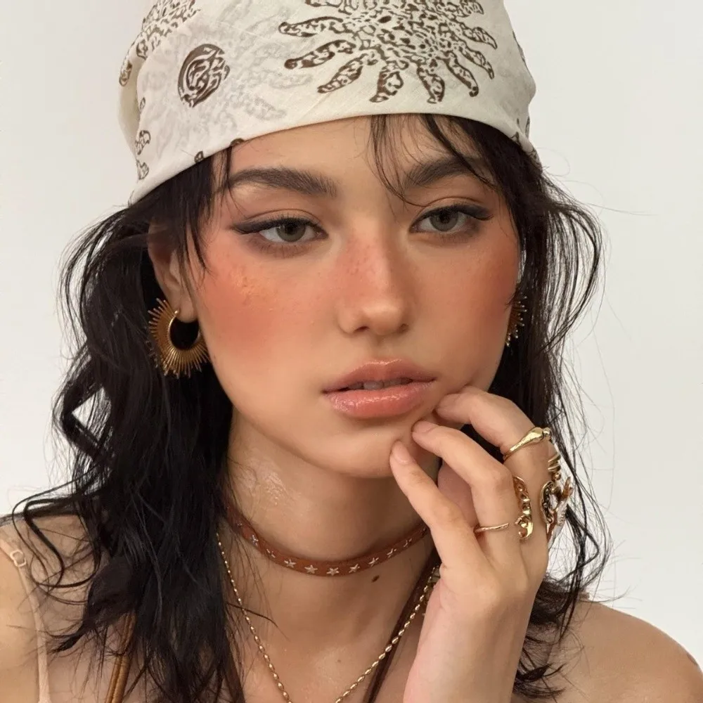 Retro Flower Square Headscarf Y2K Hip Hop Print Hair Scarf Hair Band Headband Punk Bandana Girls