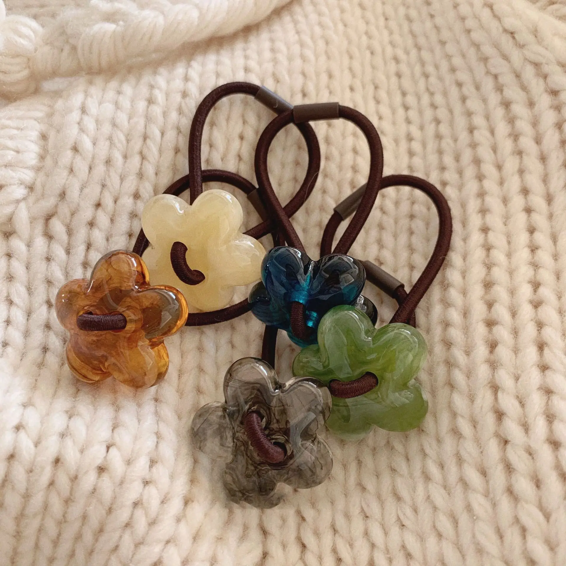 Woman Plastic Flower Design Hair Ties Lady Korean Style Elastic Hairband Girls Rubber Band Ponytail Holders Scrunchies Hair Rope