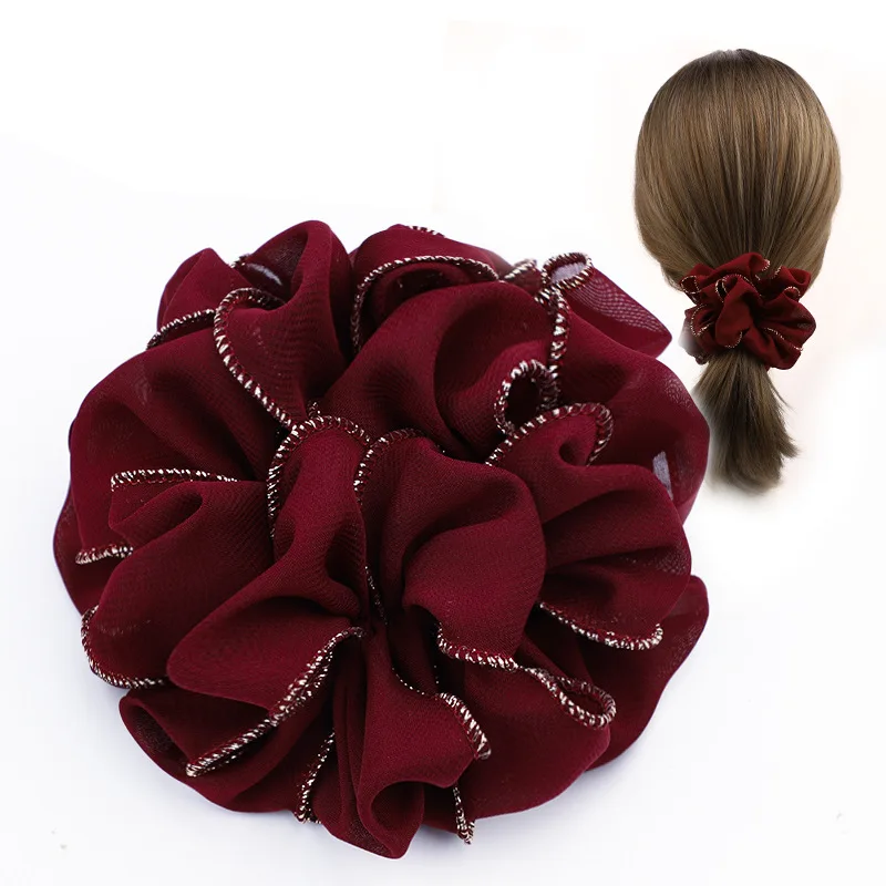Golden Edge Hair Ties Flower Korean Hair Rope High Elastic Rubber Band Fabric Wavy Scrunchies Hair Accessories for Women