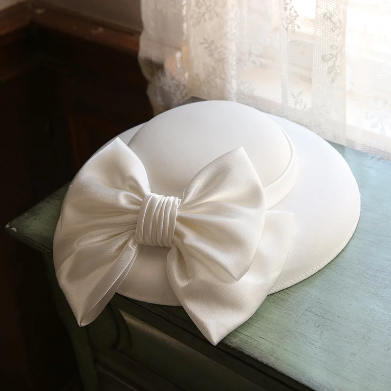Women England Bucket Hat with Big Bow,Banquet Party Wedding Hat Wide Brim Bow Hat with Clips for Women Girls