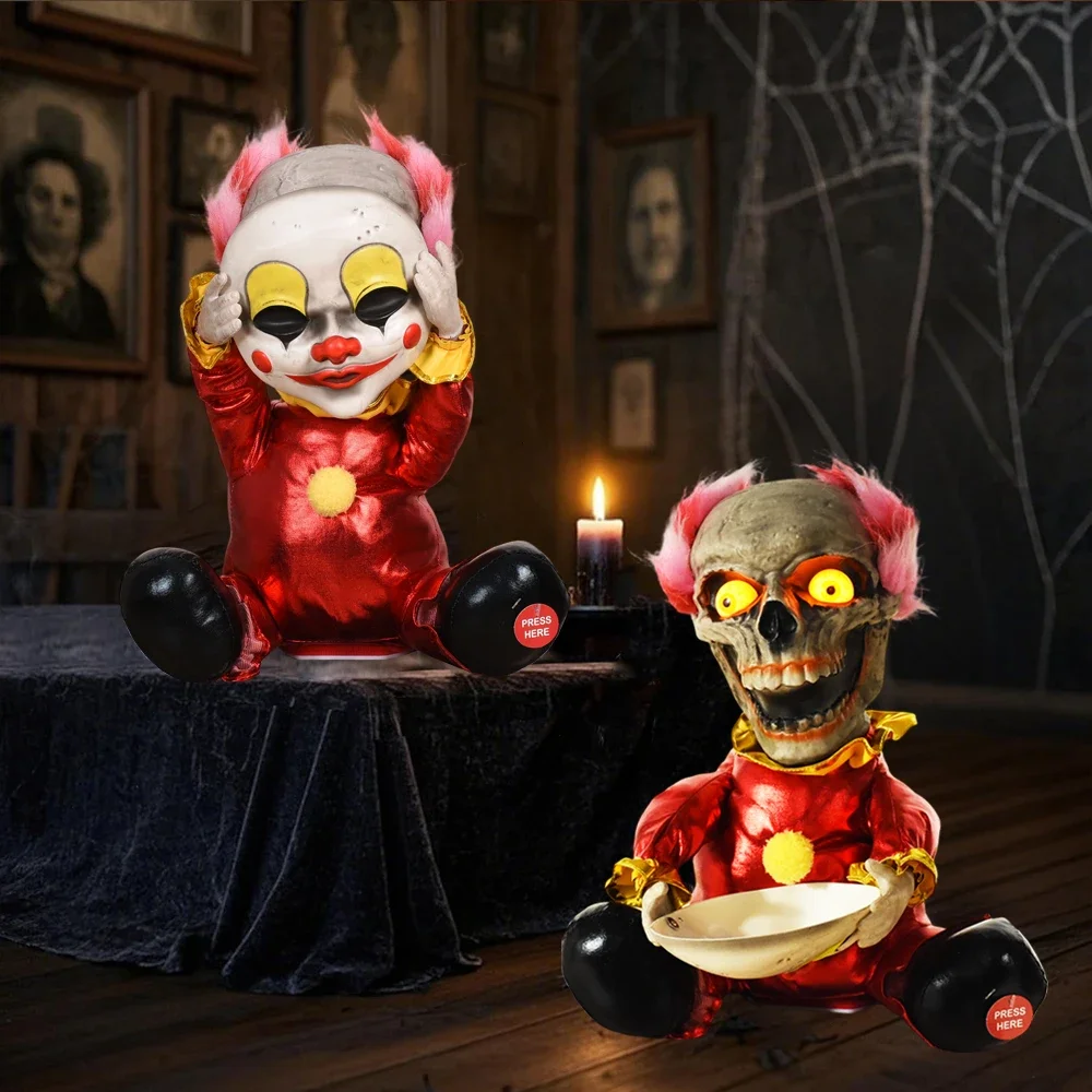 Face-changing Clown Doll Horror Halloween Decoration for Home Garden Yard Voice Control witch Haunted House Bar Decorative props