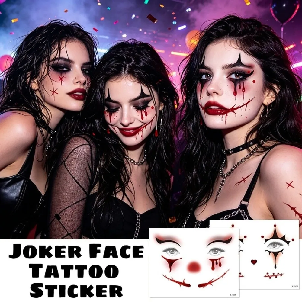 Make Up Joker Face Tattoo Sticker Face Art Long Lasting Circus Clown Temporary Tattoo DIY Waterproof Little Witch Face Sticker