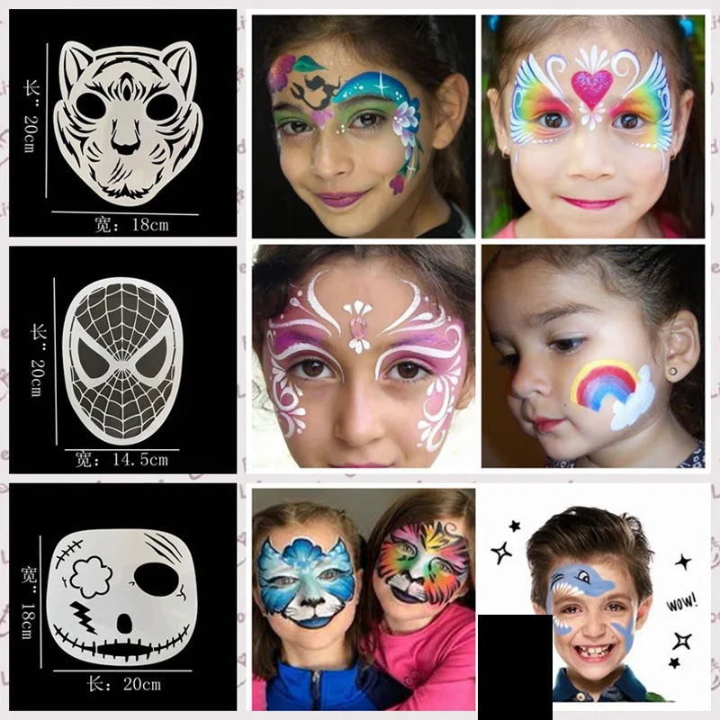 2023 New White 3/5/20Pcs set Face Painting Stencils Templates Professional Body Art Fairy Clown Dolphin Plastic Makeup Tools