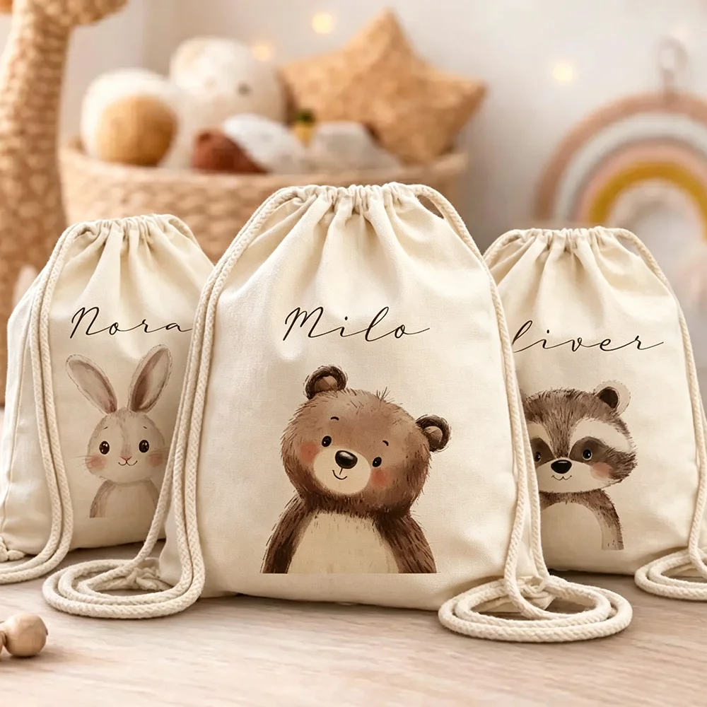 Personalized Children's Gym Bag Small Animal Patterns Backpack for Spare Clothes & Sports Equipment Kids Birthday Party Favor