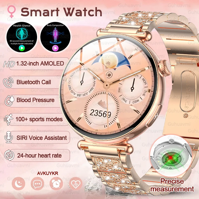 Women Health Smart Watch 1.32'' HD AMOLED Display ECG Heart Rate Blood Pressure Voice Call IP68 Waterproof Sports Smart Watches