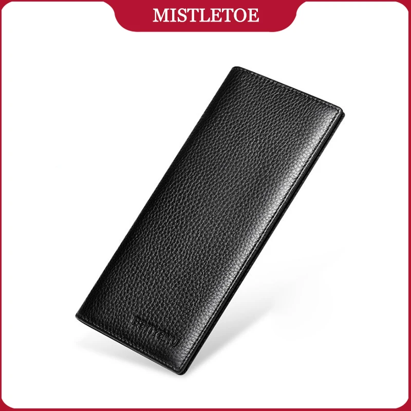 Ultra Thin Men Card Purse RFID Protection Money Clip Black Genuine Leather Wallet for Men