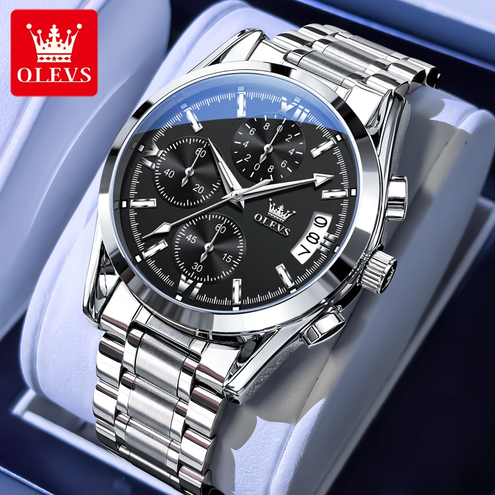 OLEVS 2987 Original Men Watch Luxury Brand Quartz Watch Waterproof Calendar Chronograph Solid Steel Strap High Quality Men Watch