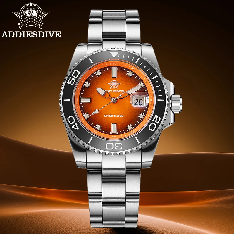 ADDIESDIVE New Diving Watch Men Ceramic Bezel Luxury Quartz Wristwatch Luminous 316L Stainless Steel 200m Waterproof  AD2089