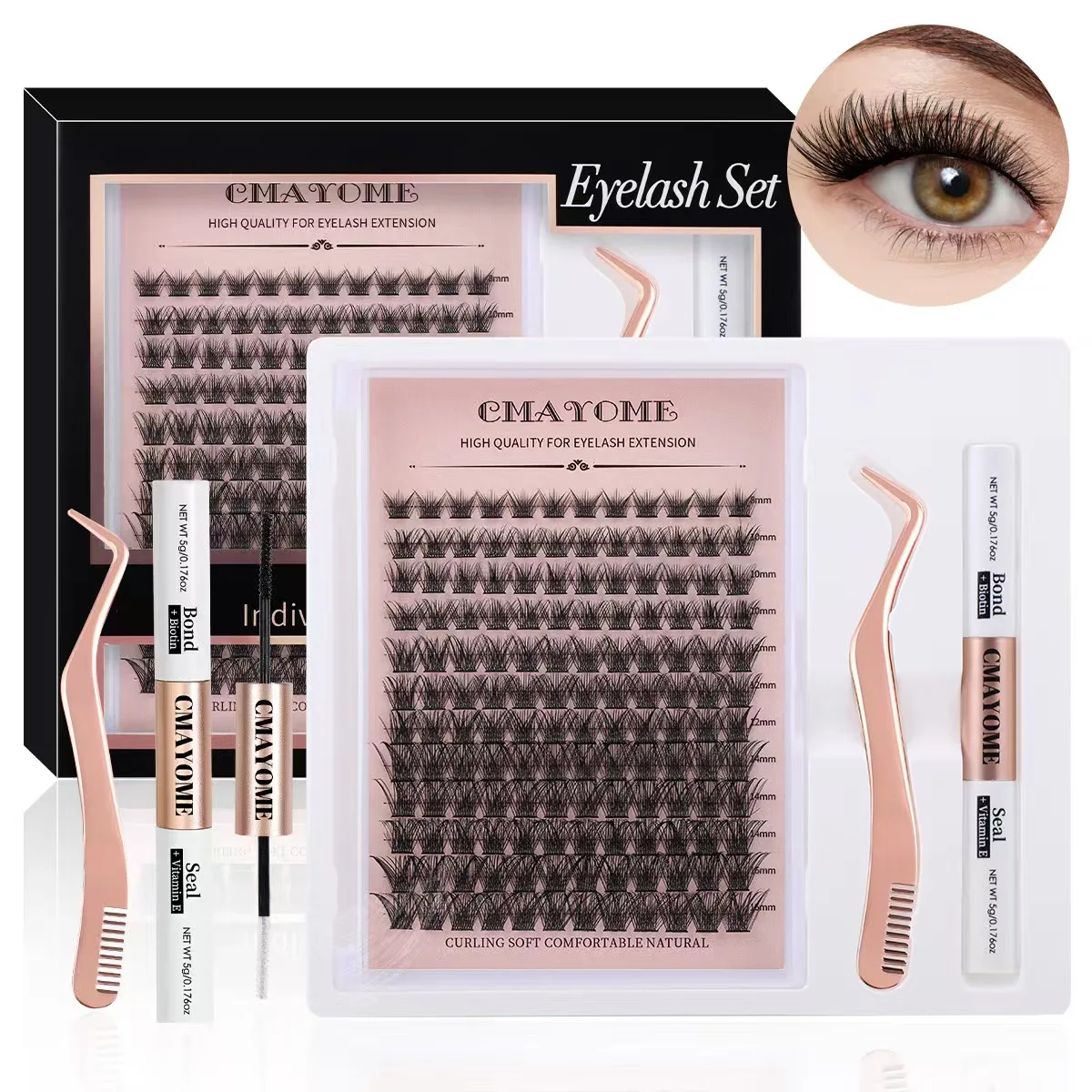QIUNING DIY Lash Extension Kit 720pcs Lash Clusters Individual Eyelashes Kit with Lash Bond and Seal Wispy Natural Mange Lashes