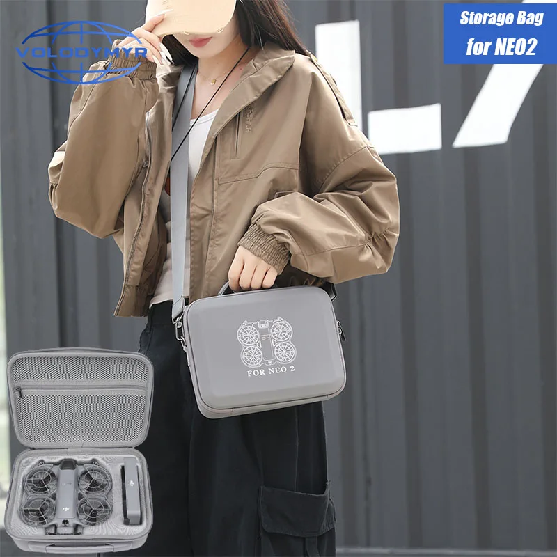 VOLODYMYR Shoulder PU Portable Bag Case for DJI NEO 2/RC-N3 Protective Shockproof Stroage Bag Box Drone Remote & Battery