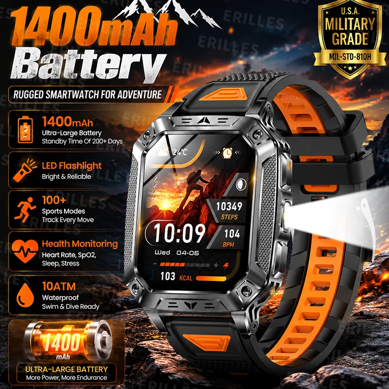 2026 New Outdoor Military Grade Smart Watch 1400mAh Big Battery 2.01
