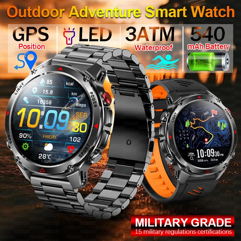 Military Professional Swim Sport Smartwatch Men 3ATM Waterproof Dual-band GPS Outdoor Adventure Watches Heart Rate BT Call Clock