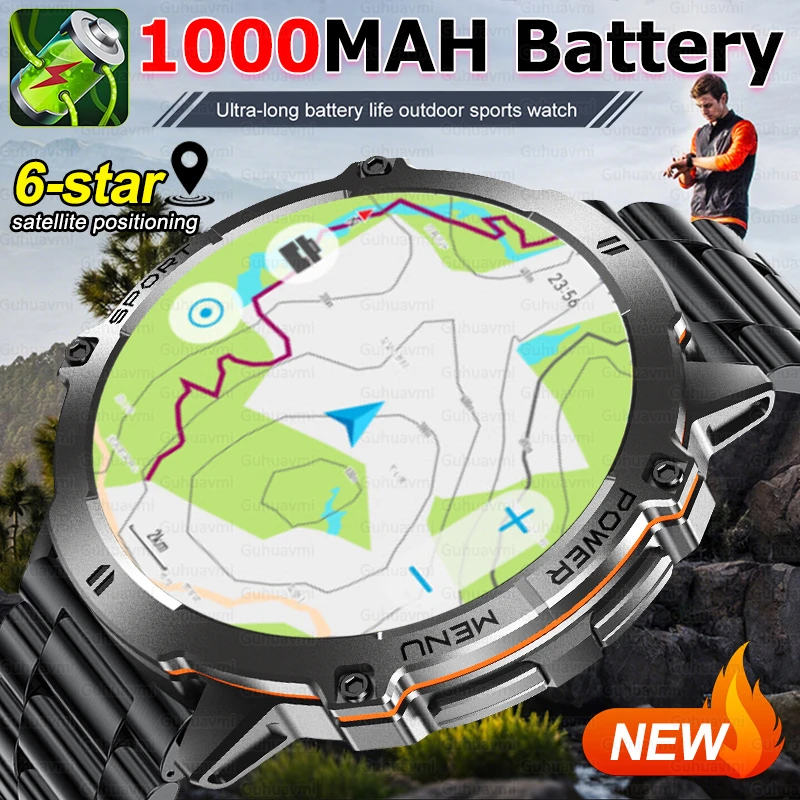 2025 New Military GPS Position Smart Watch Built-in GPS 1000mAh Battery Compass BT Call 10ATM Waterproof Swim Sport Bracelet Men