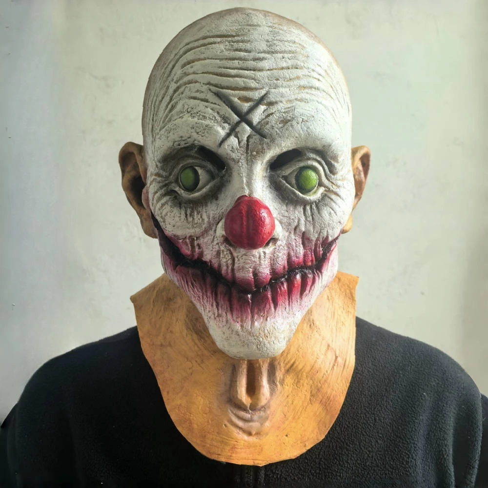 Mens Creepy Stitches The Clown Mask Full Neck Horror House Scary Joker Costume Mask for Halloween Adults Clown Evil Face