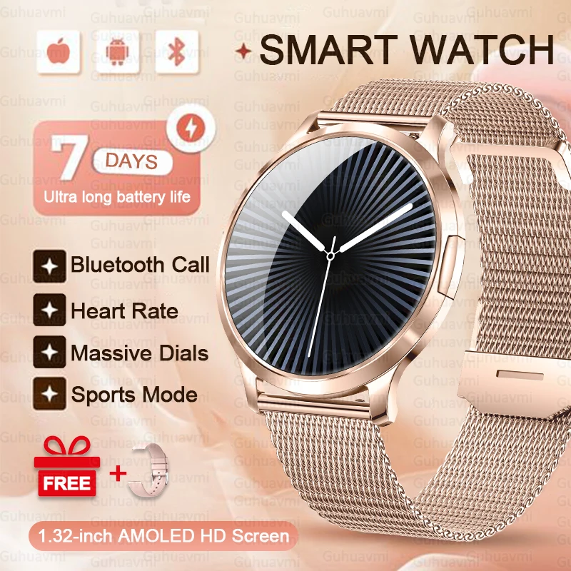2025 New Bluetooth Call Smart Watch AMOLED Screen Women Health Heart Rate Oximetry Monitor Waterproof Sports Smartwatches Woman