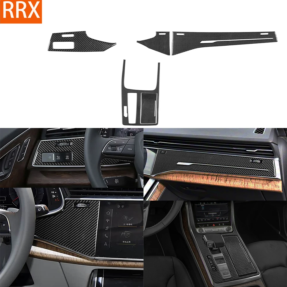 For Audi Q7 SQ7 Q8 SQ8 4M 2020-2025 Real Carbon Fiber Stickers Headlight Gearshift Storage Control Panel Car Trim Accessories