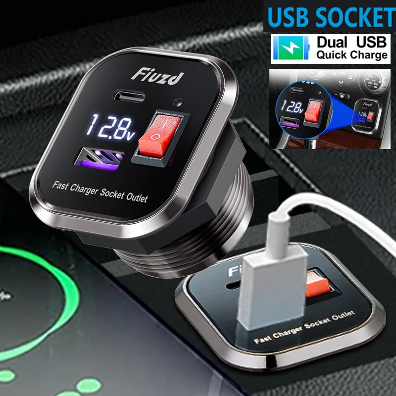 USB SOCKET 12V Auto Outlet car charger PD USB C Port Car Charger Socket QC3.0 USB Outlet for RV Marine Boat Power Socket Charger