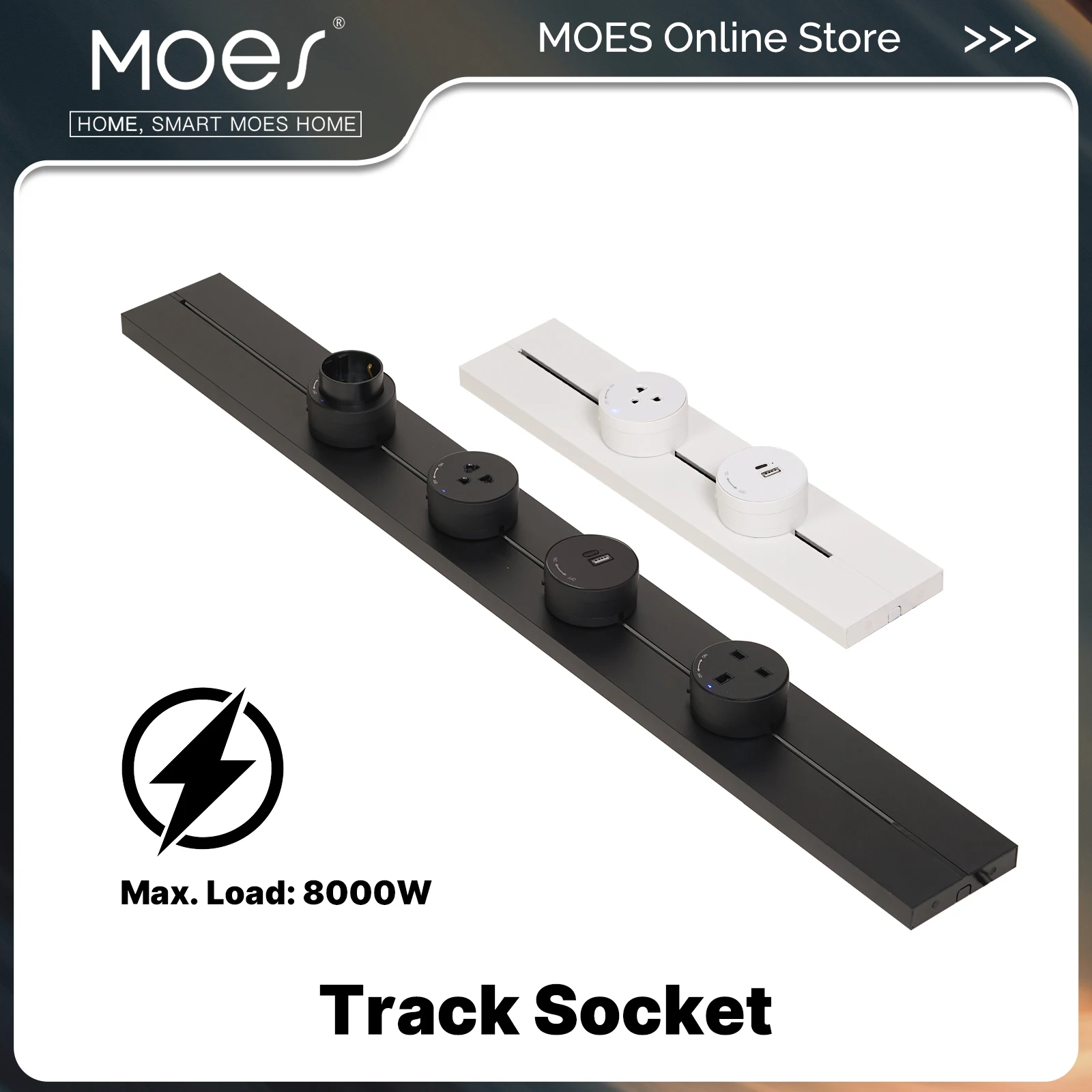 MOES Wall Power Track Socket Movable Guide Slide Rail Desk Home Kitchen Office Electric Plug Adapter EU UK USB Type-C Universal