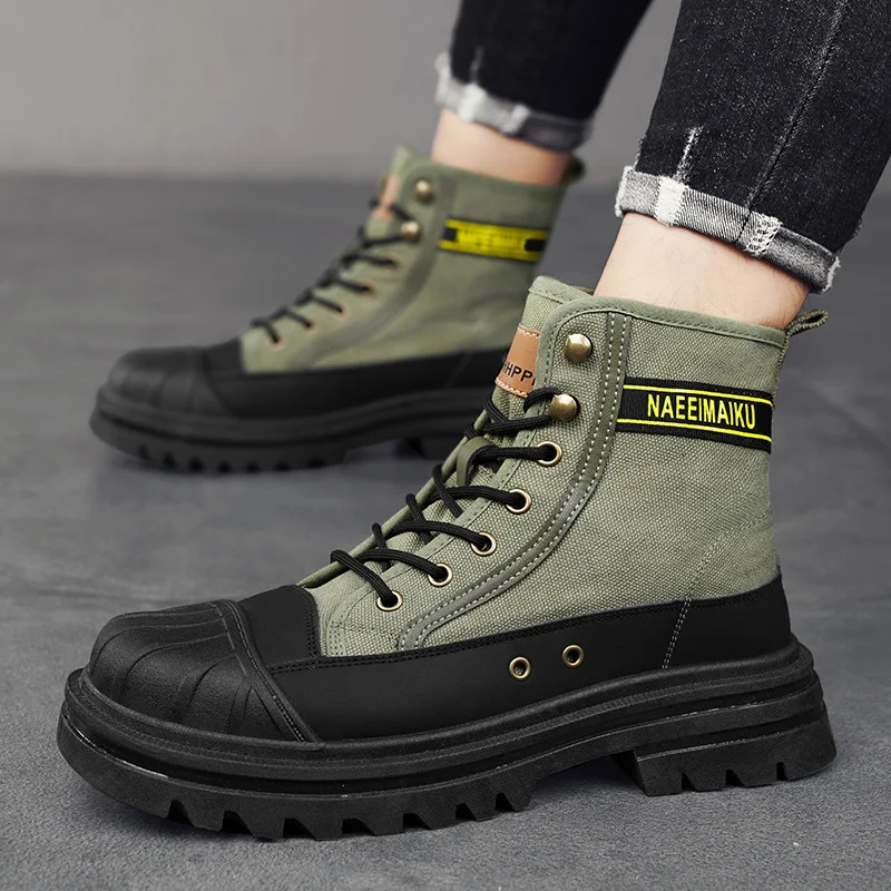 Mens Canvas Boots Fashion High Top Casual Shoes Comfort Ventilate Work Boots for Man High End Designer Ankle Boot Zapatos Hombre
